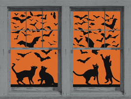 Cats & Bats Silhouettes Orange and Black with  Two 34.5"x60" Backlit Posters