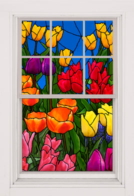 Stained Glass Spring Flowers Seasonal Summer Decoration and Shade  One 32.4"x54" Backlit Poster