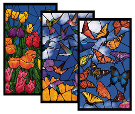 Stained Glass Poster Spring Flowers & Hummingbirds & Butterflies (3/pkg) Pkg/1